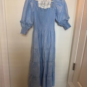 Hill House smocked light blue with silver detail dress